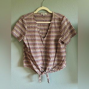 Madewell Plaid V-Neck Tie-Front Shirt